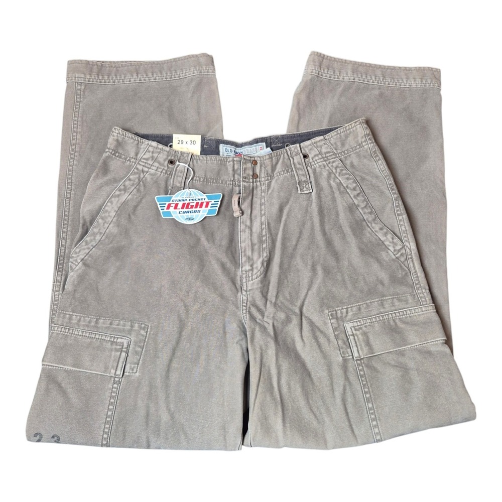 VTG Old Navy Men's 29x30 Flight Cargo Pants Gray Y2K Baggy Deadstock NWT 2004